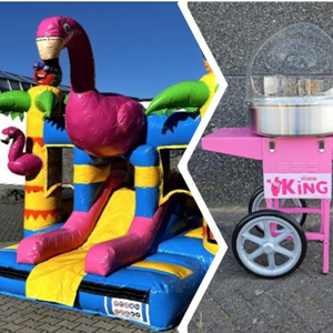ACTIE - Springkussen Mini Multibox Flamingo + Suikerspin 25 porties